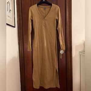 Camel Ribbed Button-Up Sweater Dress Old Navy Tall M